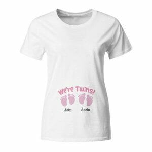 We're Twins, majica za nosečnice z lastnimi imeni