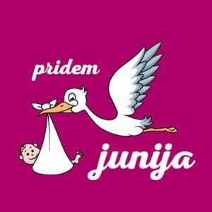 Alternative view of Štorklja in dojenček, nosečniška majica z napisom