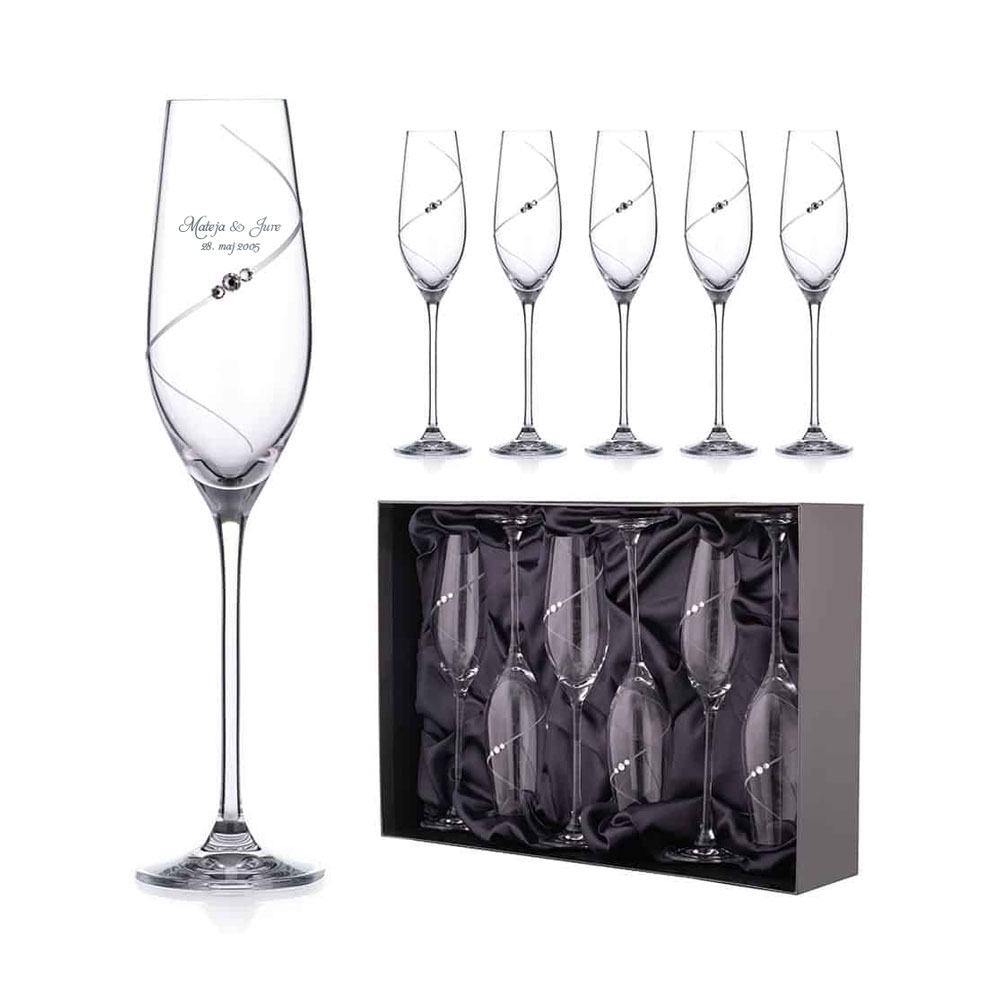 Set kristalnih kozarcev za penino s swarovski kristali, 6 kos