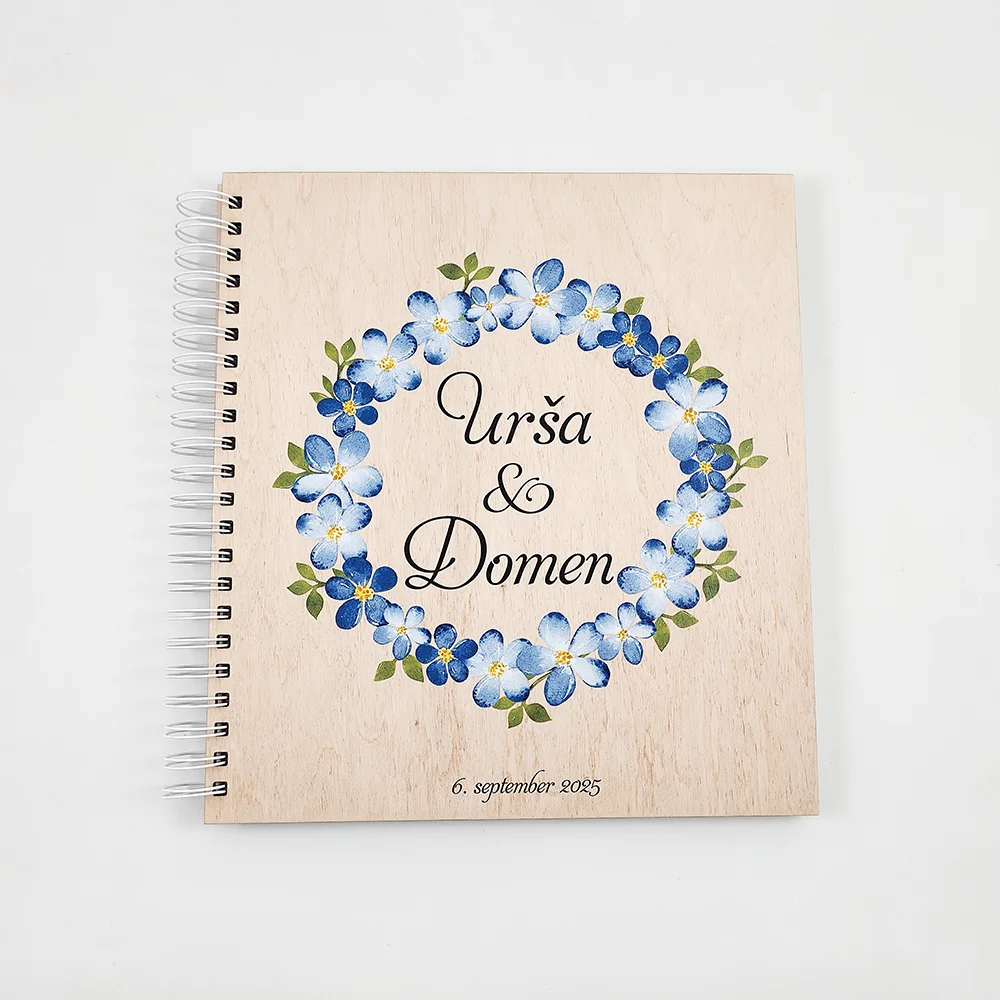 Personaliziran lesen album z motivom modrih cvetlic - slika 2